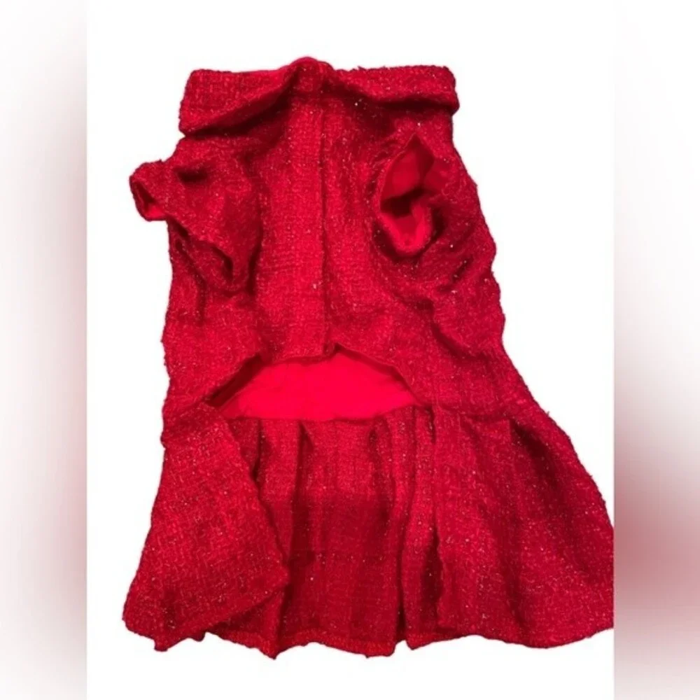 New ADNIKIA Dog/Cat Red Dress with Ribbon Bow, buttons Ruffle Christmas